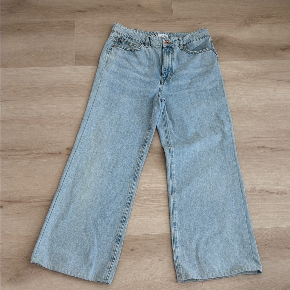 Zara Light Blue Wide Leg Jeans - Picture 4 of 14